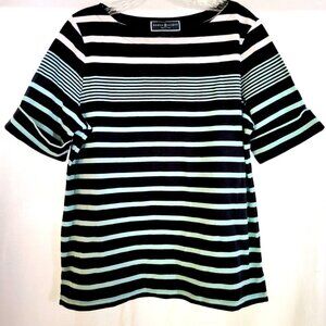 Karen Scott Petites Boat Neck 3/4 Sleeve Striped Knit Top Large
